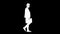 White outline sketch of man with beard in suit is walking with the briefcase in hand isolated on black background