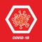 White outlined lush lava coronavirus on stop sign, red background.