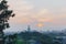 White Pagoda of Beihai Park against sunset, viewed from Jingshan Park, in Beijing, China