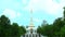 White pagoda in Buddhist temple on mountain blue sky background