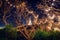 White pagoda in Phra Nakhon Khiri Historical Park with lighting at night, Phetchaburi, Thailand