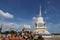 A white pagoda stands out from the blue sky in central region of Thailand