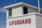 A white painted concrete lifeguard station along the sea front at New Brighton Wirral Merseyside June 2012