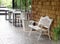 White painted outdoor metal iron bench vintage retro style