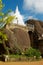 White painted stupa at Isurumuniya rock temple in Anuradhapura, Sri Lanka.