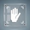 White Palm print recognition icon isolated on grey background. Biometric hand scan. Fingerprint identification. System