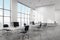 White panoramic office corner, screen