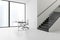 White panoramic office with stairs