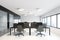 White panoramic open space office interior