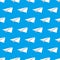 White paper airplanes over blue background, seamless pattern