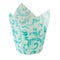 White paper baking Tulip forms for cakes with green pattern