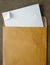 White paper from a brown open envelope