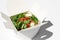 White paper food box, fast food. Take away food delivery. Takeout summer salad