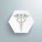 White paper hexagon health aesculapian staff