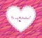 White paper lacy heart on pink doodle background