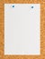 White paper note sheet with blue push pin on cork board