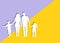 white paper silhouettes of a full-fledged family on a violet-yellow background