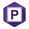 White Parking sign icon isolated with long shadow. Street road sign. Purple hexagon button