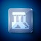 White Parthenon from Athens, Acropolis, Greece icon isolated on blue background. Greek ancient national landmark. Square