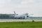 White passenger jet plane of VIM AVIA takes off from Domodedovo Airport - DME. Commercial passenger air transportation