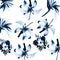 White Pattern Art. Azure Tropical Vintage. Navy Floral Botanical. Cobalt Flora Art. Blue Decoration Nature.