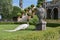 White peacocks and baroque statues, Lake Maggiore, Stresa, Italy