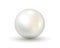 White pearl realistic 3d on white background. Shiny natural white sea pearl with light effects