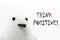 A white penguin with black eyes and a beak on a white background. Next to it is an inscription: `Think positive