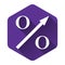 White Percent up arrow icon isolated with long shadow. Increasing percentage sign. Purple hexagon button