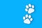 White pet footprints. Cat or dog footprint. Animal care. Grooming service. Puppy or kitten track. Wildlife rescue