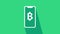 White Phone mobile and cryptocurrency coin Bitcoin icon isolated on green background. Physical bit coin. Blockchain