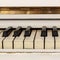 White pianoforte, front view instrument, musical instrument. lea