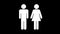 White pictograms of a man and woman couple on black background with colorful glitch effect in seamless loop