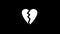 White picture of broken heart on a black background.