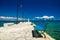 White pier jetty on blue paradise water, Kassandra, Macedonia, G