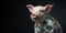 A white pig posing in a Hawaiian shirt, in the style of conceptual portraiture with a dark background. Generative AI