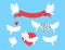 White Pigeons Holding Red Ribbon, Flower Wreath