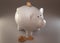 White piggy bank with cryptocurrencies, golden physical coins, Ripple, Zcoin, Bitcoin and Etherium. Mining cryptocurrency concept