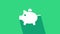 White Piggy bank icon isolated on green background. Icon saving or accumulation of money, investment. 4K Video motion