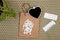 white pills and capsules, handmade shopping bag, gift bag and bl