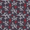 White pine needles with Christmas bows. Seamless pattern. Vector illustration on snowing background