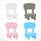 White, pink, blue and dark gray baby chair with short legs object