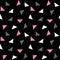 White pink gray triangles pattern on black background seamless v