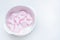 White & pink marshmallows hearts clear image Background.