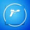 White Pistol or gun icon isolated on blue background. Police or military handgun. Small firearm. Blue square button