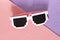 White Pixel glasses on a pink and purple background