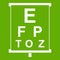 White placard with letters eyesight testing icon green