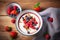 White plain greek yogurt with fresh berries and granola