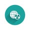 White Planet earth and radiation symbol icon isolated with long shadow. Environmental concept. Green circle button