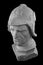 White plaster bust, sculptural portrait of warrior in armor and helmet